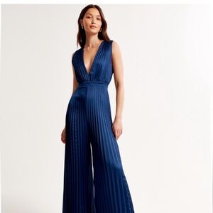 Abercrombie Blue Giselle Pleated Jumpsuit XL NWT Tall Wide Leg Formal Wedding